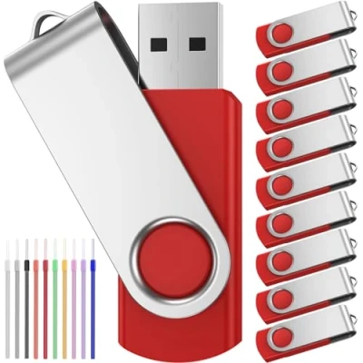 Imagen de Memoria USB 2 GB Pendrive 10 Piezas Giratoria Pen Drive Práctico 2.0 2GB Unidades Rojo Flash Portátil y Económico Llave con Cuerdas Regalo para la Familia/Oficina by FEBNISCTE