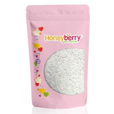 Imagen de HONEYBERRY INCLUSIONS Chispas de confeti blanco 200 g, gránulos blancos naturales alta calidad, círculos comestibles para hornear, decoraciones cupcakes y pasteles