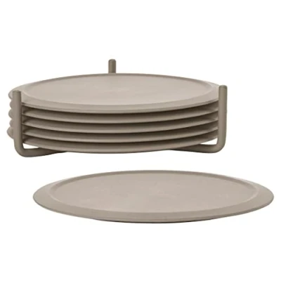 Imagen de Zone Denmark Singles Juego de 6 posavasos silicona para vasos, vasos cóctel, 10 cm diámetro, 3,1 altura, incluye soporte, color gris