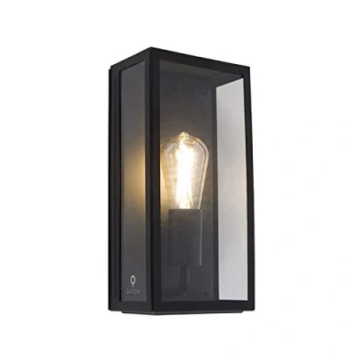 Imagen de Qazqa Moderno Aplique industrial exterior negro IP44 cristal ROTTERDAM/Rectangular Adecuado para LED Max. 1 x 60 Watt