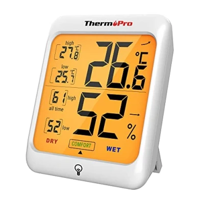 Imagen de ThermoPro TP53 Termómetro Higrómetro Digital Medidor de Humedad y Temperatura Interior Termohigrómetro Profesional para Habitación Ambiente con Retroiluminación Táctil