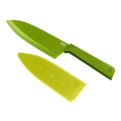 Imagen de KUHN RIKON Colori+ Cuchillo Santoku (hoja recta, con protector de hoja, antiadherente, acero inoxidable, 27,5 cm), color verde