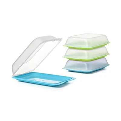 Imagen de TATAY Set de 4 Porta Embutidos y Alimentos Fresh MAXI, Libre BPA, Reutilizables, Apilables, Apto Lavavajillas Microondas, Colores Azul Verde. Medidas 17 x 6,2 25,2 cm
