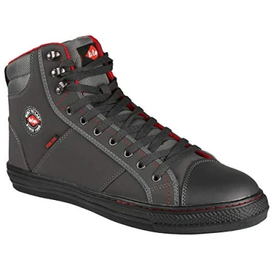 Imagen de Lee Cooper LCSHOE022 Ropa de trabajo para mujer Unisex Estilo retro Béisbol Entrenadores seguridad en el lugar SB SRA Botas, Bota Gris, 41 EU
