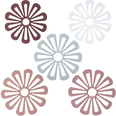 Imagen de 5 Piezas Alfombrilla Salvamanteles Flores, de Silicona, Posavasos Almohadillas Calientes Flores Antideslizantes Duraderas Multiusos, para Mesa Cocina (5 Colores)