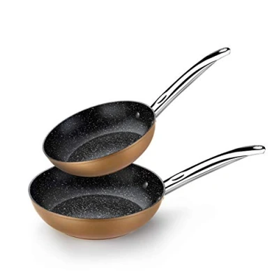 Imagen de MONIX Copper Set de 2 Sartenes 20 24 cm, Efecto Cobre, Aluminio Forjado Antiadherente con Partículas Titanio, para Todo Tipo Cocinas Incluso Inducción