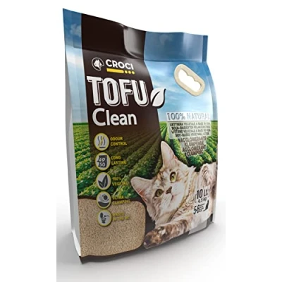 Imagen de Croci Arenero Tofu Clean 10L para gatos aglomerante, biodegradable se lanza en el inodoro, 100% vegetal, arena antiolor de larga duración