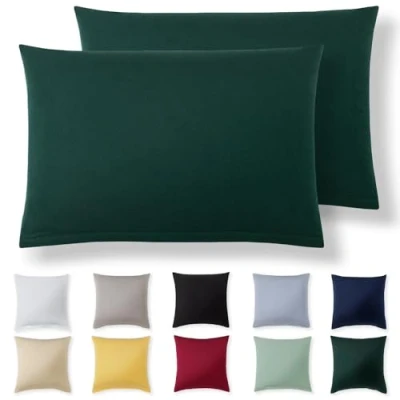 Imagen de Alreya Juego de 2 Fundas Almohada 100% Algodón Jersey 40 x 60 cm Verde Bosque Funda Cojín para Cama 40x60 Cojínes sofá hipoalergénica
