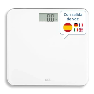 Imagen de ADE Báscula personal parlante digital salida de voz en 5 idiomas ideal para invidentes, discapacitados visuales y personas mayores pantalla muy grande capacidad carga alta 250 kg