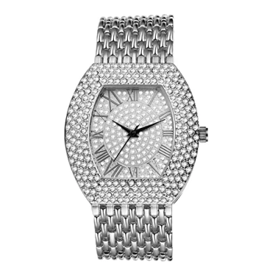 Imagen de JewelryWe Reloj de Diamantes para Hombre Mujer, Cuarzo Analógico con Caja Completa Correa Ancha Desmontable, Dorado