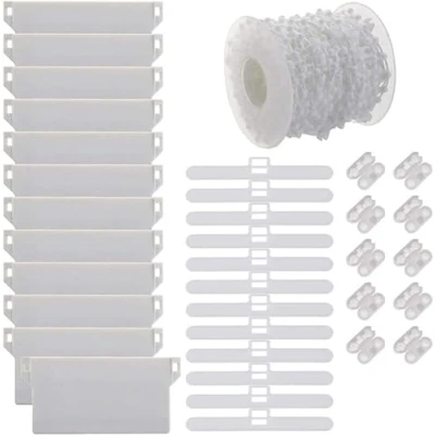 Imagen de Kit de reparación accesorios pesas verticales para persianas inferiores con cadena 10 m y conector plástico repuesto, ganchos superiores 127 mm
