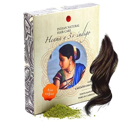 Imagen de Henna y 3x índigo Color castaño oscuro Tinte natural para el cabello En polvo… (200g)