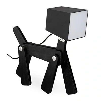 Imagen de Relaxdays Lámpara Mesa Niños Perro, Luz Mesita Noche LED, Infantil, Madera, Articulada, para Cuarto de Niños, Negro