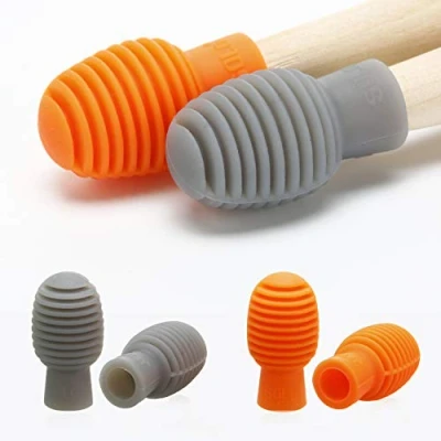 Imagen de 4 Piezas Silencio Tambor Amortiguador de Baquetas Silicona Accesorio Percusión Consejos Práctica Silenciosa Reemplazo Mudo Instrumentos Musicales (Naranja y Gris)