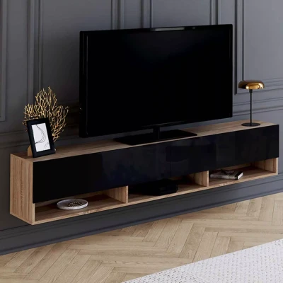Imagen de IDMarket Elio Mueble para TV (180 cm, 2 puertas, estante, madera y negro