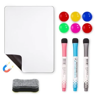 Imagen de Pizarra Nevera Magnetica, imanes A4 Blanca con 3 rotuladores, 1 goma de borrar, 6 nevera, Whiteboard para Memorandos, Notas, Menús, Planificar Estudios
