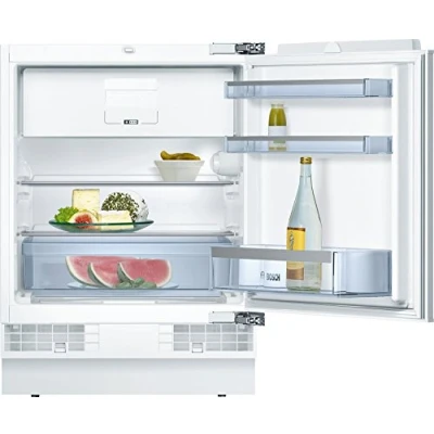 Imagen de Bosch KUL15AFF0 Serie 6 Frigorífico bajo encimera, 82 x 60 cm, nicho, 123 L, bisagra plana, fabricado en Alemania, iluminación LED uniforme, almacenamiento multicaja de frutas y verduras