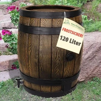 Imagen de Barril de Lluvia TONEL Agua DEPÓSITO imitación Madera auténtica CONTENEDOR Tanque para (120l)