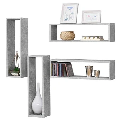 Imagen de [en.casa] Juego de Estanterías para Pared Fagernes 59 x 14,5 17 cm Set 4 Unidades Estantes Flotantes Decoración Salón o Dormitorio Efecto hormigón