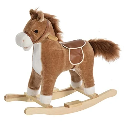 Imagen de HOMCOM Caballo Balancín para Bebé Mayores de 36 Meses Juguete Felpa Suave con Música Relinchos Sonidos Galope Boca y Cola Móviles 65x32,5x61 cm Marrón