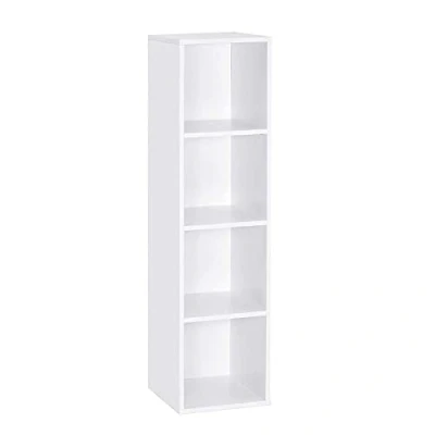 Imagen de Mondeer Estantería Librería, Pared de Madera con 4 Cubos Ordenado para Libros CD Juguetes Blanco 30 * 120cm