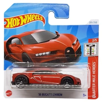 Imagen de Hot Wheels &#039;16 Bugatti Chiron Quarter Miles Heroes 2/5 (201/250) HTB88 Rojo 2024 + Protector Short Card Frikimonkey