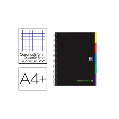 Imagen de Oxford Black N&#039;Colours, Cuaderno A4, 100 Hojas Microperforadas, Tapa Extradura, Cuadrícula 5x5, Color Negro