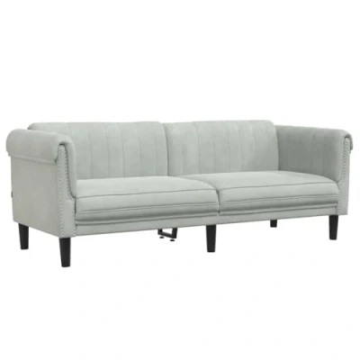 Imagen de vidaXL Sofá de 3 Plazas, Asiento Relax con Respaldo Reposabrazos, Sillón Tapizado Televisión, Mueble para Salón, Terciopelo Gris Claro