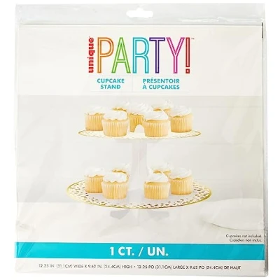 Imagen de Unique Soporte Redondo para Cupcakes de cartulina Oro 1 Unidad Magdalenas Diseño Confeti Dorado, Color gold, Talla única (73989)