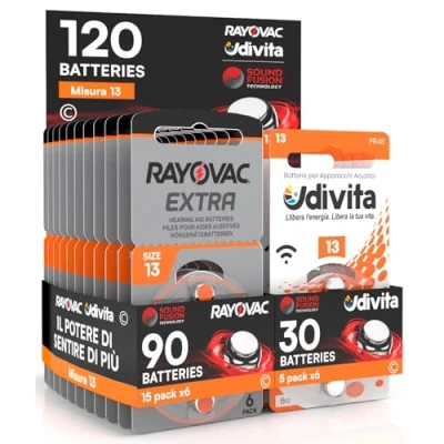 Imagen de 120 Pilas para audífonos Rayovac Extra Advanced 13. Pilas: 90 + 30 Udivita