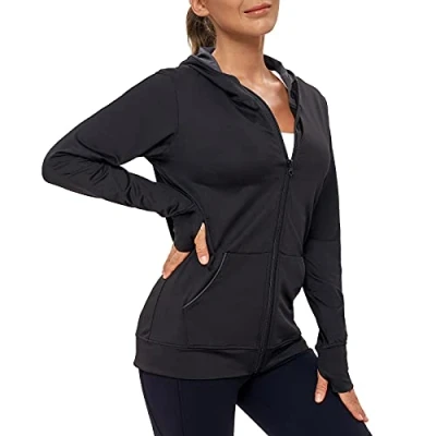 Imagen de AMZSPORT Mujer Chaqueta Deportiva Sudaderas de Running Ligeras con Bolsillos, Negro L
