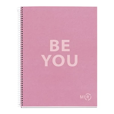 Imagen de Miquelrius Cuaderno A4 Be Eco, 80 Hojas 90 g/m², Cuadrícula 5x5 mm, 1 Franja de Color, 4 Taladros, Cubierta Reciclada, Rosa