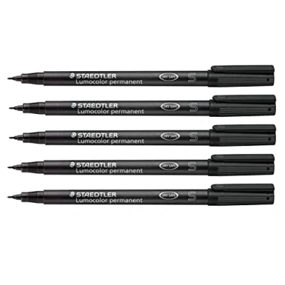 Imagen de Staedtler Rotulador Permanente Lumocolor, Resistente A Las Manchas y Al Agua En Casi Todas Superficies, Ancho de Trazo S 0,4 Mm, Recargable, Larga Duración, 5 Rotuladores Negros Universales