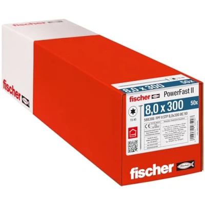 Imagen de fischer PowerFast II 566366 STP Tornillo para madera (8,0 x 300, 50 unidades), color plateado