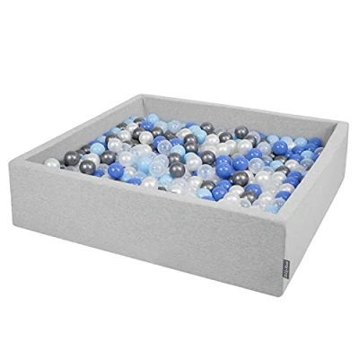 Imagen de KiddyMoon Piscina De Bolas 120X30cm/300 El Cuadrado Grande para Ninos,Hecha En La UE, Gris Claro: Perla/Azul/Azulclr/Transparente/Plata