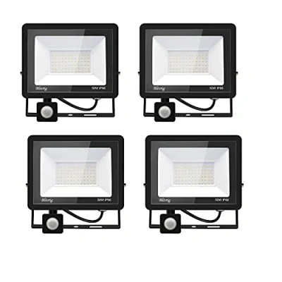 Imagen de Blivrig 4PCS 50W Focos LED Exterior con Sensor de Movimiento Blanco Cálido 3000K, 5000LM Brillante Foco Luces Detector IP66 Impermeable, Iluminación Seguridad para Garaje, Patio, Terraza