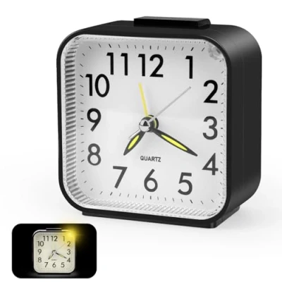 Imagen de UKOFEW Reloj Despertador Analógico Silencioso, de Cabecera, Viaje Sin Tictac, con Luz Nocturna Función Repetición, para Dormitorio, Oficina, Viajes (Negro)