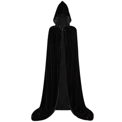 Imagen de CHUANGOUONLY Capa de Terciopelo Disfraz Vampiro，Capa Negra con Capucha Halloween，para Mujer Adulto para Carnaval Halloween Cosplay Costume.（150cm）
