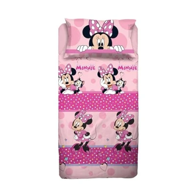 Imagen de Minnie Mouse Juego de sábanas para Cama Individual, Disney, sábana encimera, Bajera, Funda Almohada, Rosa, 100% algodón, Producto Oficial