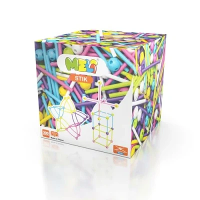 Imagen de Meli Stick Pink 300 Bloques de construcción Stik Coloridos para construcciones Creativas Incluye Bolas y Varillas