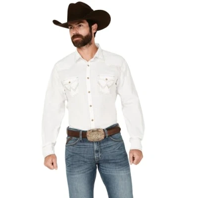 Imagen de Wrangler Retro Two Pocket Long Sleeve Snap Shirt Camisa, Blanco, XXL para Hombre