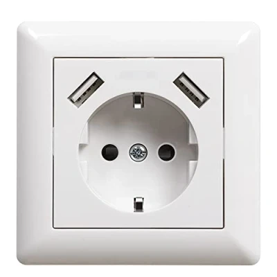 Imagen de Enchufe de pared con USB 3.4A Schuko Blanco Superficie Empotrado Toma Cargador para Smartphone Tablet MP3