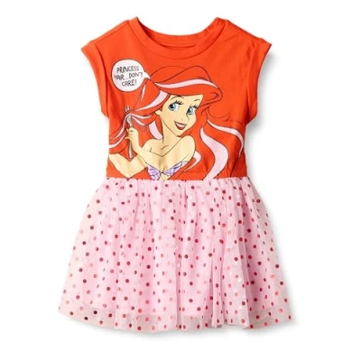 Imagen de Amazon Essentials Disney Marvel Star Wars Vestidos tutú de Punto con Manga Corta Colores interrumpidos Niña, Princess Ariel, 10 años