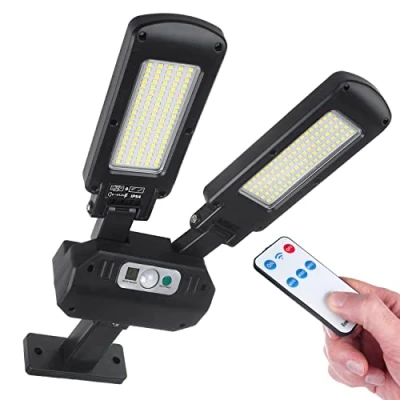Imagen de Maclean MCE447 Farola Solar con Sensor de Movimiento y Crepuscular IP54 5W 2x 450 Lumen 6500K Dos Fuentes Luz Mando a Distancia Lámpara Pared Exterior