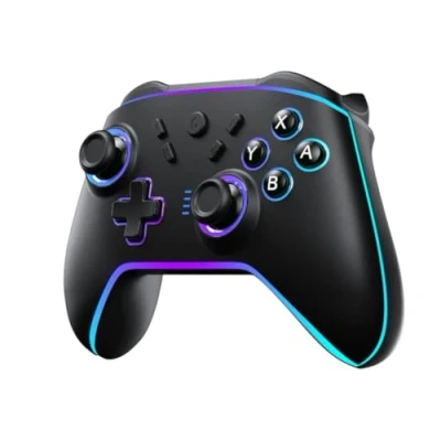 Imagen de Trosvan Mando para Switch, Inalámbrico Switch/Switch Lite/Switch OLED, RGB Pro PC Controller con Turbo/Led RGB/Programable/Vibración