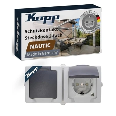 Imagen de Kopp 137056002 Juego de 2 enchufes con tapa (horizontal), Gris