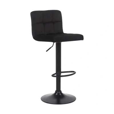 Imagen de CLP Taburete De Cocina Feni En Terciopelo &amp; Base Metal Negro I Silla Alta Bar Regulable Altura con Reposapiés, Color:Negro