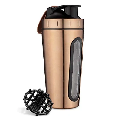 Imagen de Navaris Shaker de proteína Agitador bebidas proteínas 750 ML para fitness entrenamiento Batidora acero inoxidable mezclar bebida