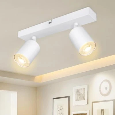 Imagen de Dehobo Lámpara de Techo 2 Focos Giratorios GU10, Pared Interior LED Blanco Ajustables, Foco para Iluminación Dormitorio Pasillo Cocina, Sin Bombilla GU10