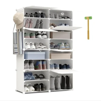 Imagen de Newlux Zapatero 8 Compartimentos Cube C8 para 32 Pares (83x32x125cm). Organizador Zapatos 30x40x30cm Cada Cubo. Entrada Recibidor Modular 40kg Capacidad. Estantería Plástico Blanca